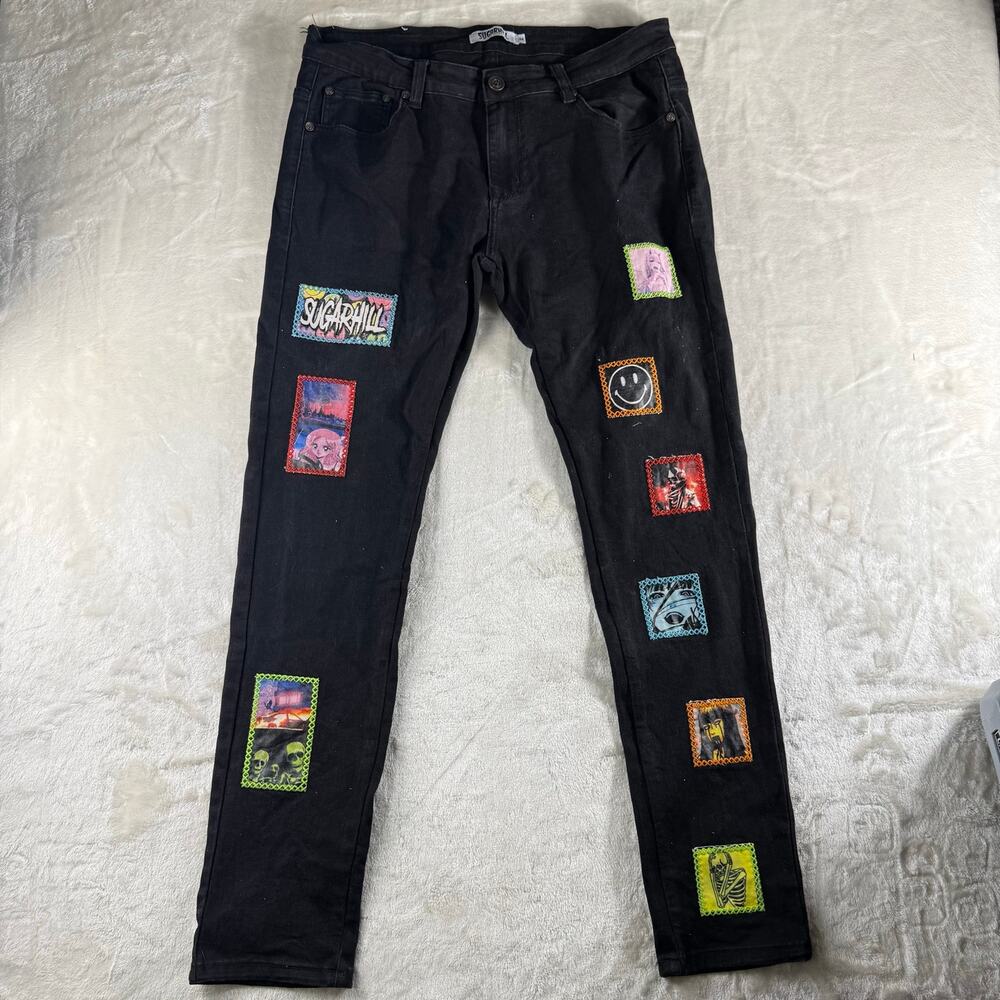 Sugarhill Daydreams Patchwork Jeans Men's Size 34 Black Slim
